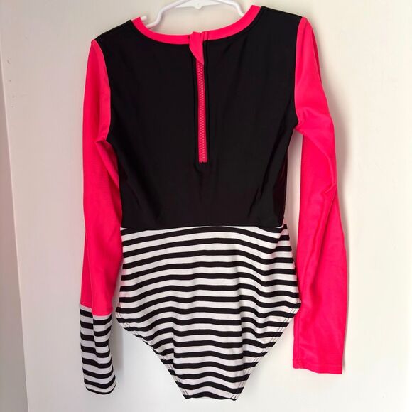 Art Class Retro Pink/Blk Checked Flag Hot Pink One Piece Swimsuit Girl's 7/8 #M - Picture 2 of 4